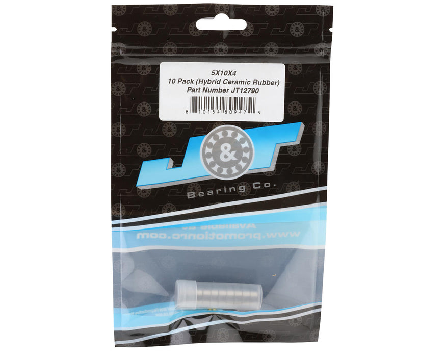 J&T Bearing Co. 5x10x4mm Hybrid Ceramic Ball Bearings (Rubber-Shielded) (10)