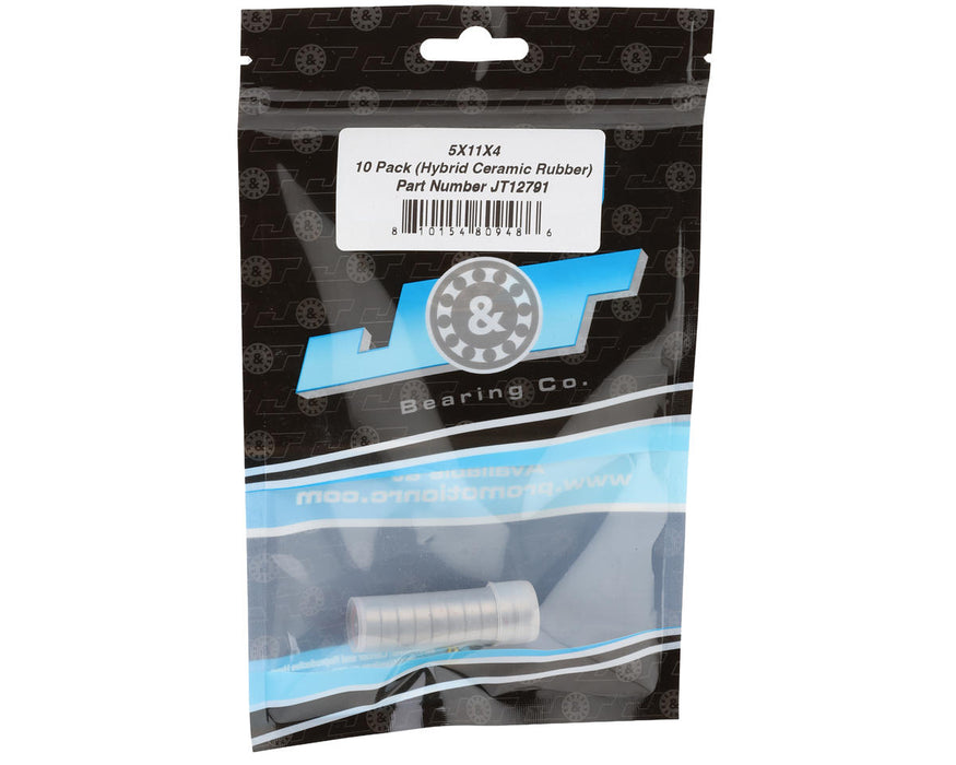 J&T Bearing Co. 5x11x4mm Hybrid Ceramic Ball Bearings (Rubber-Shielded) (10)