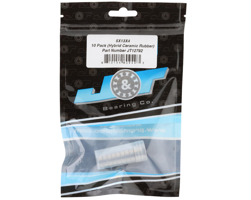 J&T Bearing Co. 5x13x4mm Hybrid Ceramic Ball Bearings (Rubber-Shielded) (10)