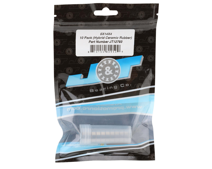 J&T Bearing Co. 5x14x4mm Hybrid Ceramic Ball Bearings (Rubber-Shielded) (10)