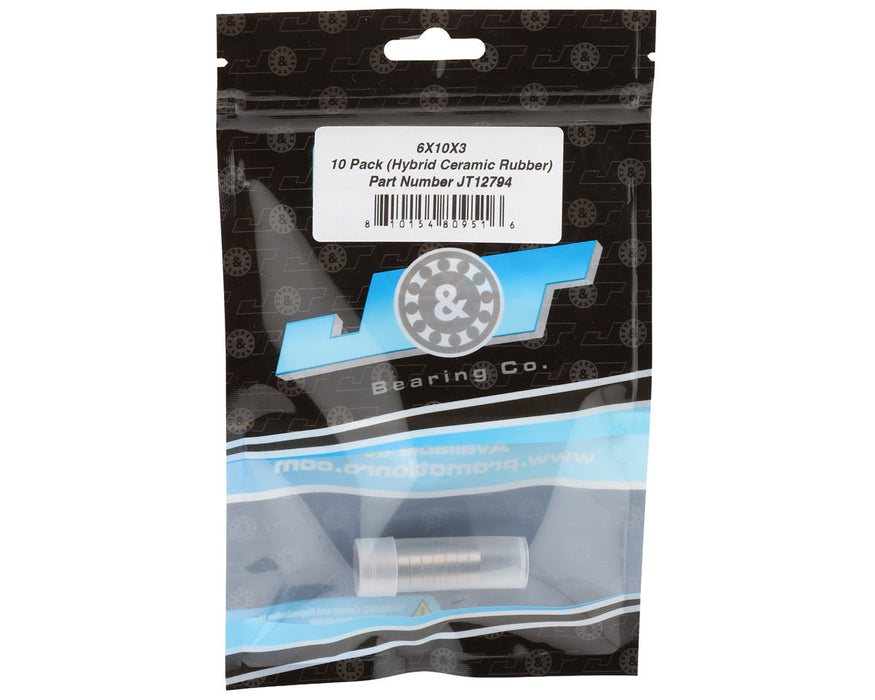 J&T Bearing Co. 6x10x3mm Hybrid Ceramic Ball Bearings (Rubber-Shielded) (10)