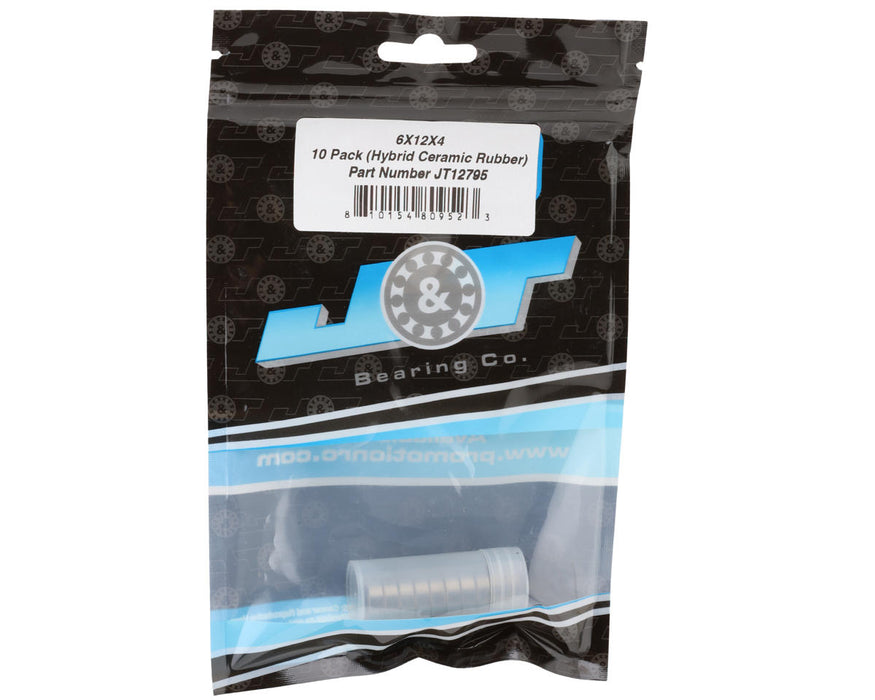 J&T Bearing Co. 6x12x4mm Hybrid Ceramic Ball Bearings (Rubber-Shielded) (10)