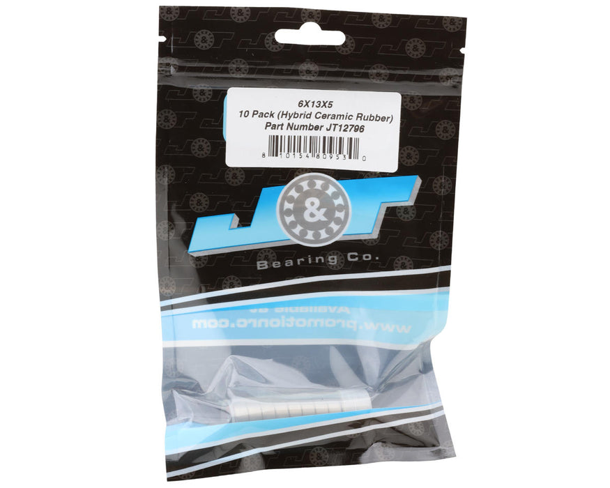 J&T Bearing Co. 6x13x5mm Hybrid Ceramic Ball Bearings (Rubber-Shielded) (10)