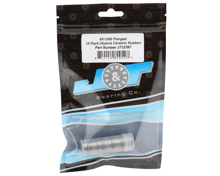 J&T Bearing Co. 6x13x5mm Hybrid Ceramic Flanged Ball Bearings (Rubber-Shielded)