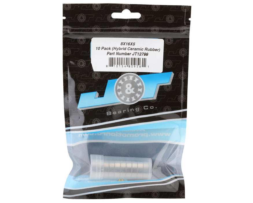 J&T Bearing Co. 8x16x5mm Hybrid Ceramic Ball Bearings (Rubber-Shielded) (10)