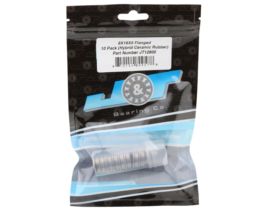 J&T Bearing Co. 8x16x5mm Hybrid Ceramic Flanged Ball Bearings (Rubber-Shielded)