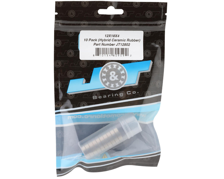 J&T Bearing Co. 12x18x4mm Hybrid Ceramic Ball Bearings (Rubber-Shielded) (10)
