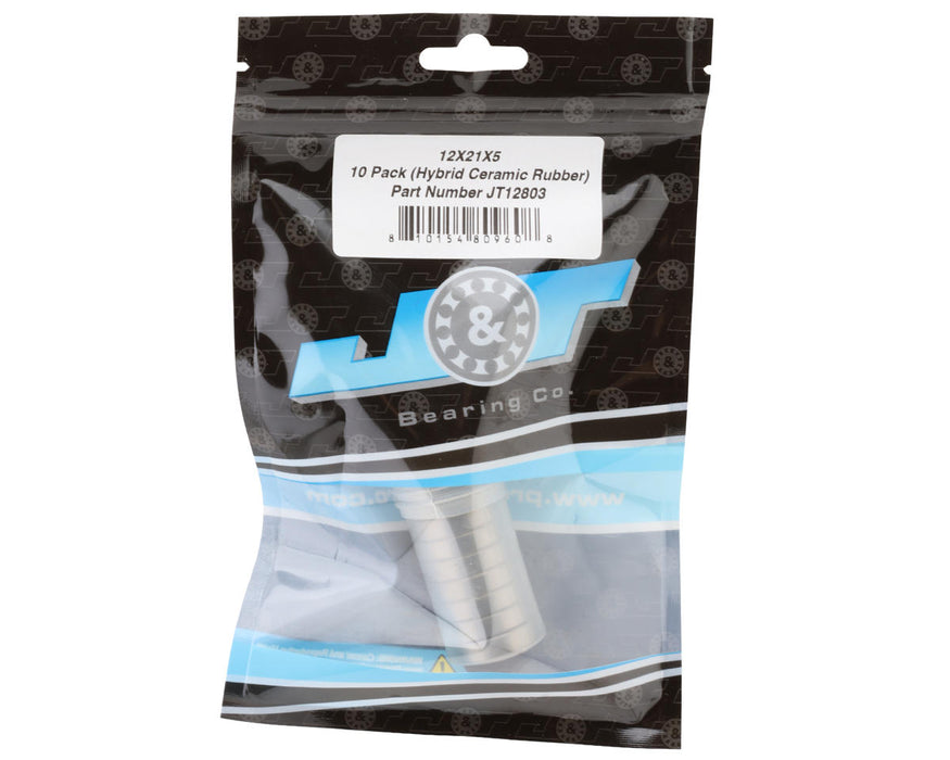 J&T Bearing Co. 12x21x5mm Hybrid Ceramic Ball Bearings (Rubber-Shielded) (10)