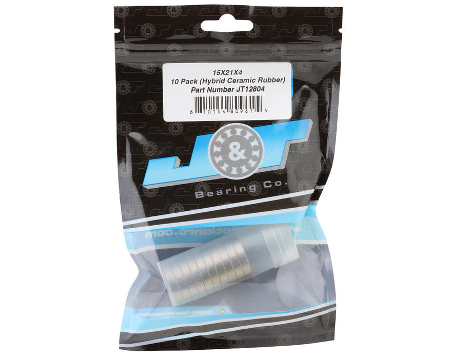 J&T Bearing Co. 15x21x4mm Hybrid Ceramic Ball Bearings (Rubber-Shielded) (10)