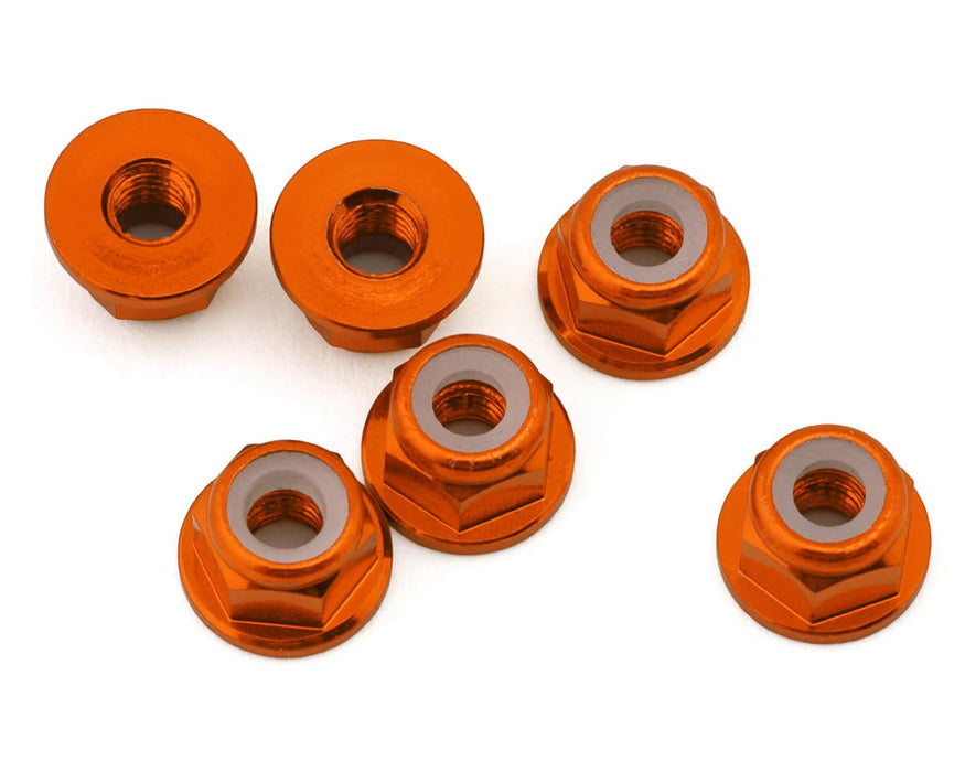 J&T Bearing Co. 3mm 7075 Aluminum Flange Lock Nuts (Orange) (6)