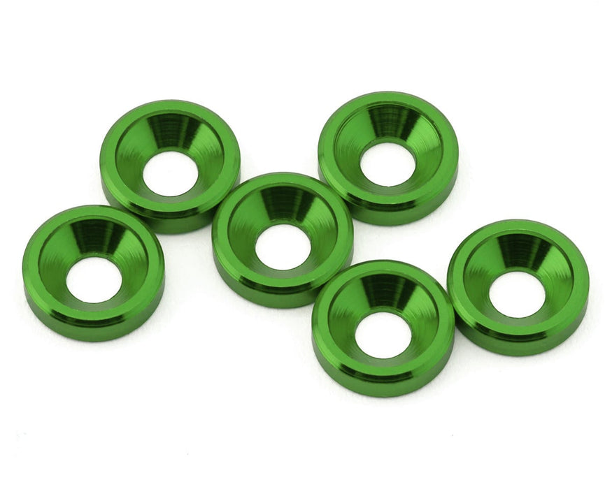 J&T Bearing Co. 3mm Aluminum Countersunk Washers (Green) (6)