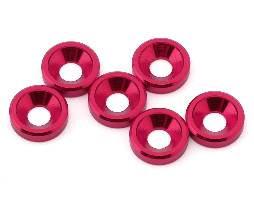 J&T Bearing Co. 3mm Aluminum Countersunk Washers (Pink) (6)