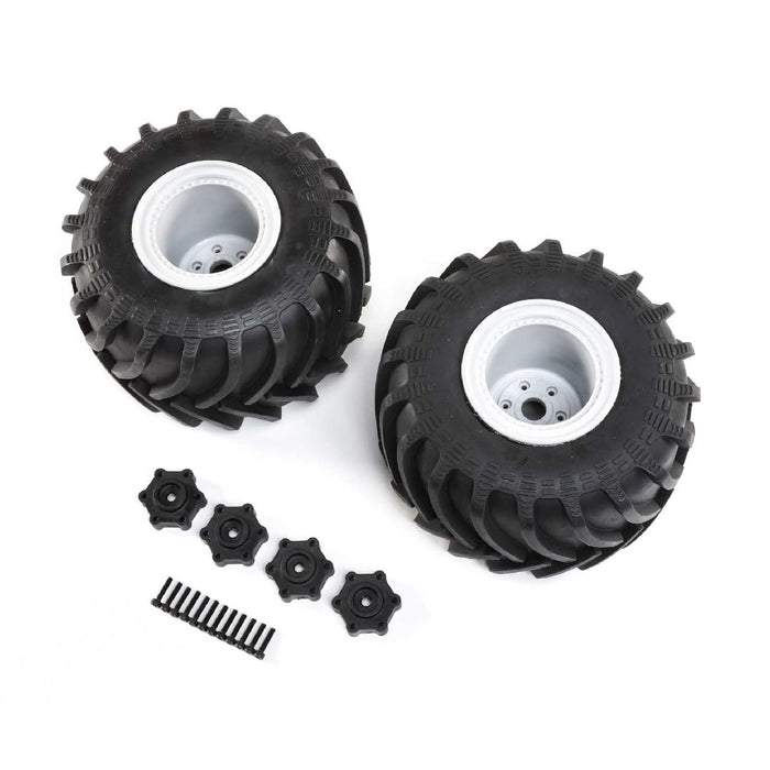 Losi Monster Truck Tirs on White Wheels (Left/Right) (2): LMT