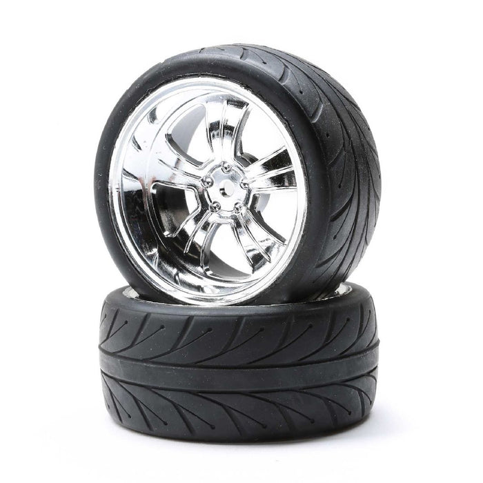 Losi Mounted Rear 5-Spoke Wheel/Tire 54x30mm Chrome (2)