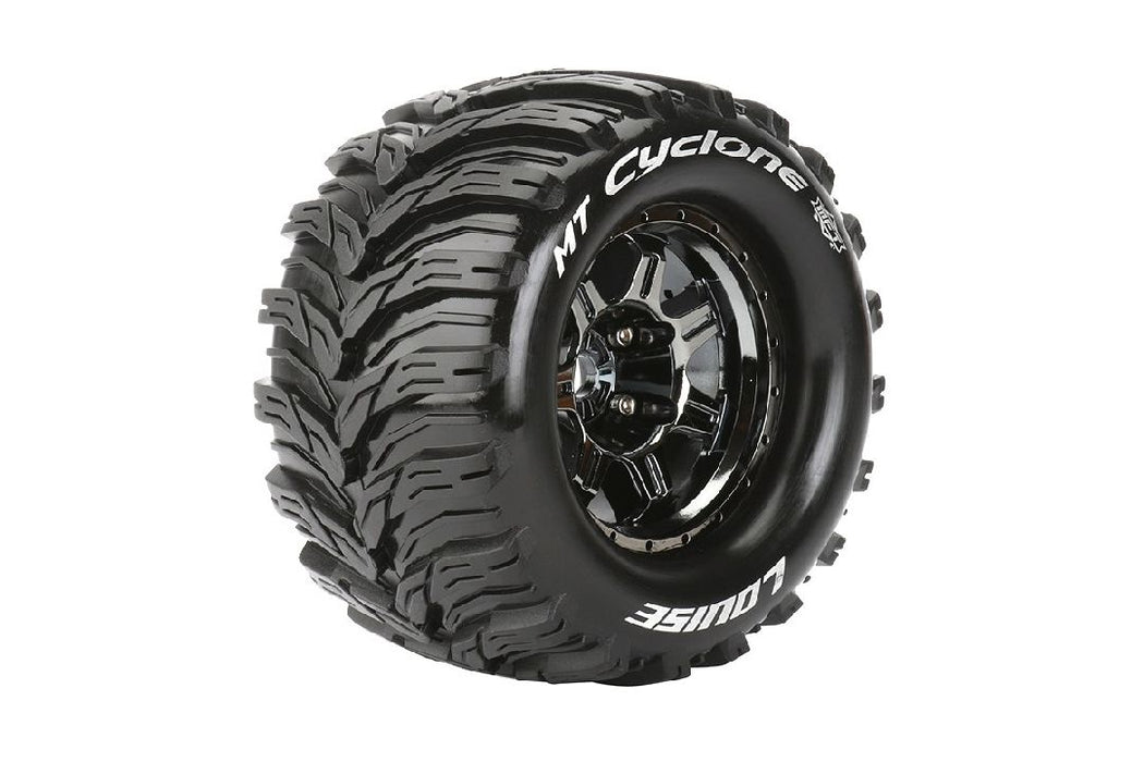 Louise R/C MT-Cyclone 3.8"-1/2" Offset, Blk/Chrm Whl 6.7" OD(2)