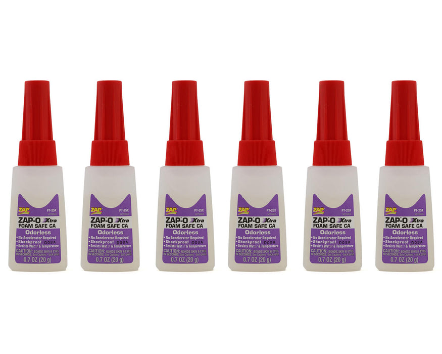 Pacer Technology Zap-O Xtra Foam Safe Odorless CA Glue Box Set (6) (0.7oz)