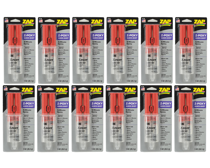 Pacer Technology Zap Z-Poxy 5-Minute 2-Part Epoxy Syringe Box Set (12) (1oz)