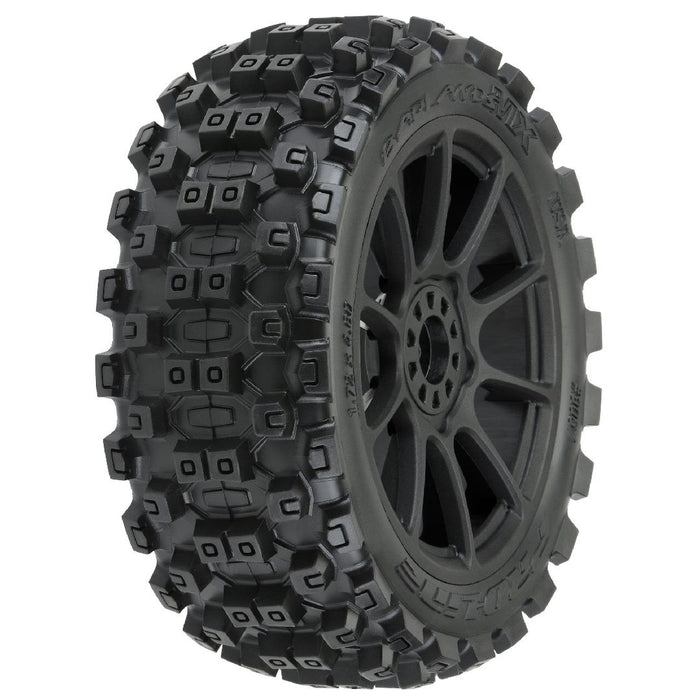Pro-Line Badlands (Medium) Tires on Mach 10 Black Wheels (2)