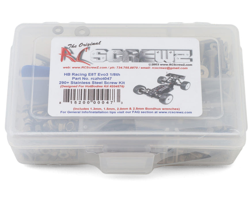 RC Screwz HB Racing E8T Evo3 1/8th Stainless Steel Screw Kit