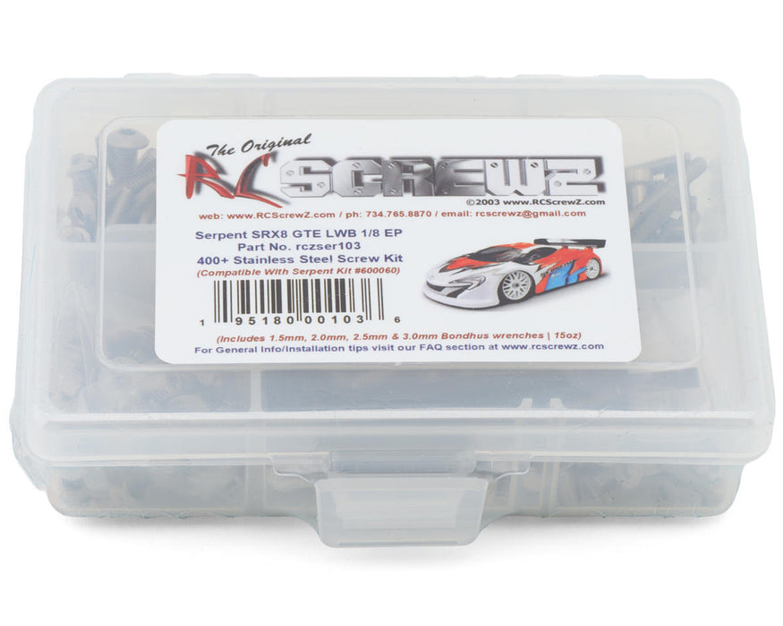 RC Screwz Serpent SRX8 GTE LWB RTR Stainless Steel Screws Kit