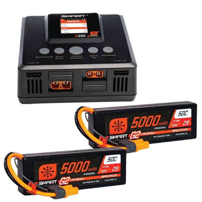 Spektrum 4S Surface Bundle: (2) 5000mAh 2S IC5 & S250 Charger