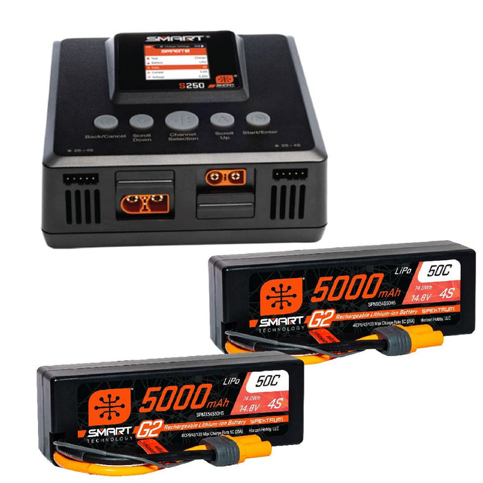 Spektrum 8S Surface Bundle: (2) 5000mAh 4S IC5 & S250 Charger