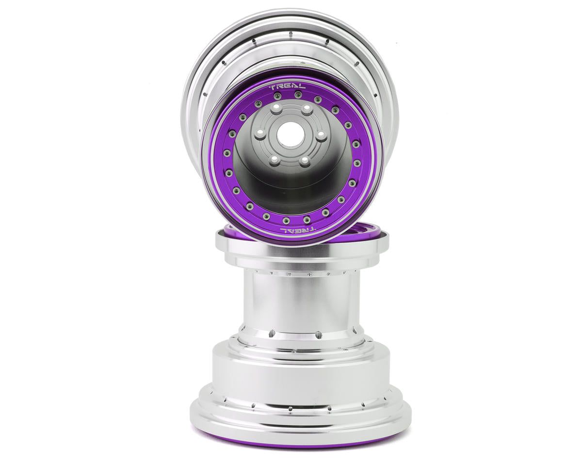 Treal Hobby Losi LMT Aluminum Monster Truck Bead-Lock Wheels (Silver/P ...