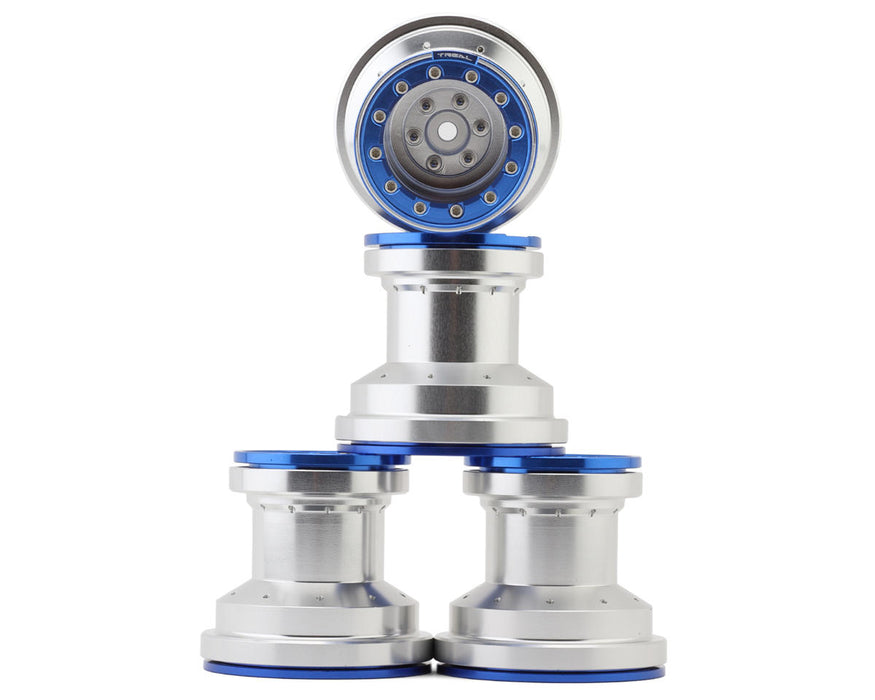 Treal Hobby Losi Mini LMT 7075 Aluminum Beadlock Wheel Set (4) (Silver/Blue)