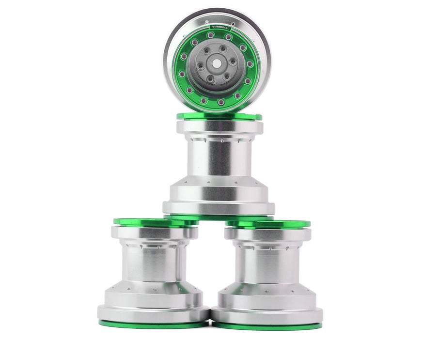 Treal Hobby Losi Mini LMT 7075 Aluminum Beadlock Wheel Set (4) (Silver/Green)