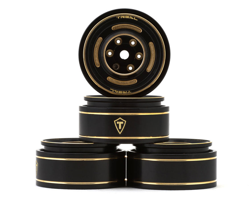 Treal Hobby Type C 1.0" 4-Slot Brass Beadlock Wheels (Black/Gold) (50g ea) (4)