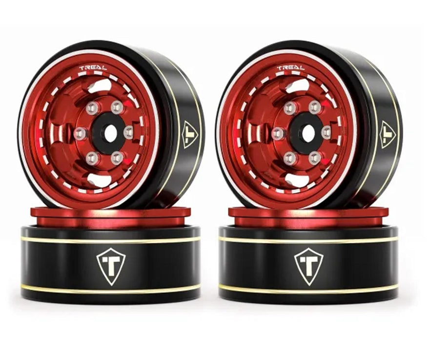 Treal Hobby Type H 1.0" Aluminum 6-Slot Beadlock Wheels (Red) (4) (28.4g)