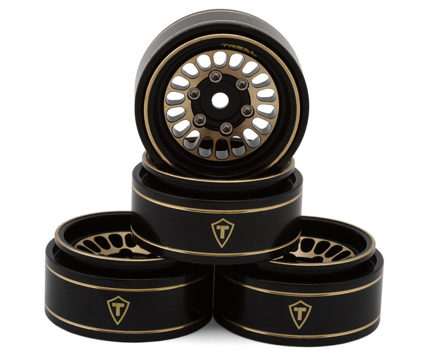Treal Hobby Type D 1.0" Brass Beadlock Crawler Wheels (Black/Gold) (40g ea) (4)