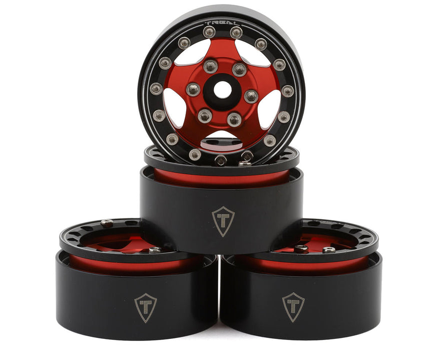 Treal Hobby Type B 1.55" Classic 5-Spoke Beadlock Wheels (Red)