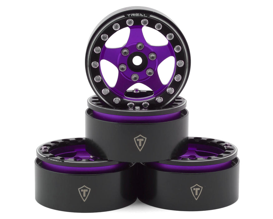 Treal Hobby Type E 1.9" Classic 5-Spoke Beadlock Wheels (Purple/Black) (4)