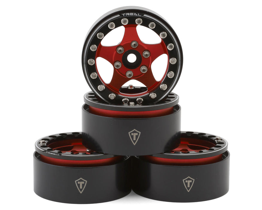 Treal Hobby Type E 1.9" Classic 5-Spoke Beadlock Wheels (Red/Black) (4)