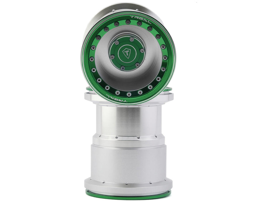 Treal Hobby 2.6" Aluminum Beadlock Monster Truck Wheels (Silver/Green) (2)