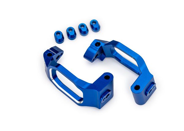 Traxxas Caster blocks, 6061-T6 aluminum (blue-anodized), left & right/ 4x22mm pin (4)/ 3x10mm BCS (with threadlock) (4)/ retainers (4)