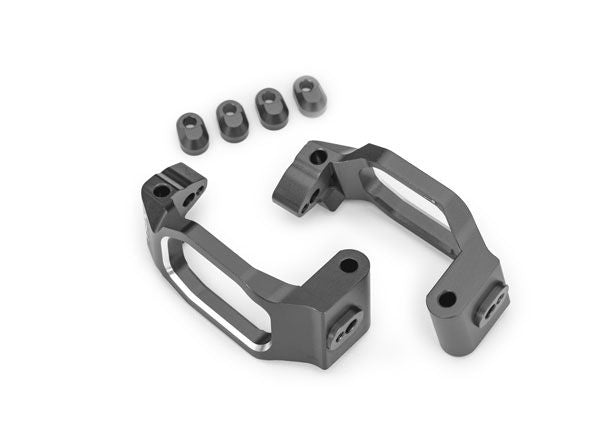 Traxxas Caster blocks, 6061-T6 aluminum (gray-anodized), left & right/ 4x22mm pin (4)/ 3x10mm BCS (with threadlock) (4)/ retainers (4)