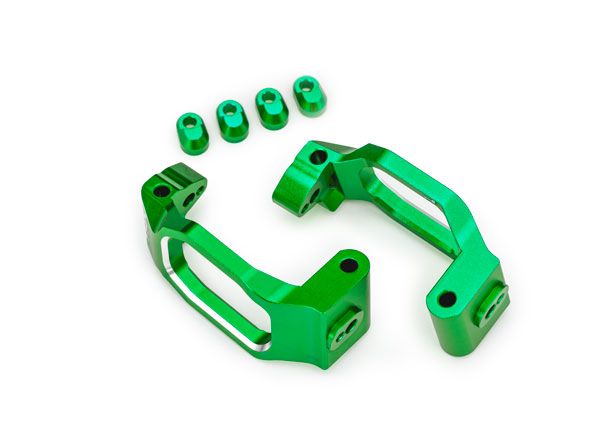 Traxxas Caster blocks, 6061-T6 aluminum (green-anodized), left & right/ 4x22mm pin (4)/ 3x10mm BCS (with threadlock) (4)/ retainers (4)