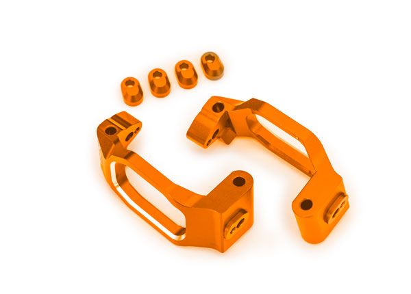 Traxxas Caster blocks, 6061-T6 aluminum (orange-anodized), left & right/ 4x22mm pin (4)/ 3x10mm BCS (with threadlock) (4)/ retainers (4)