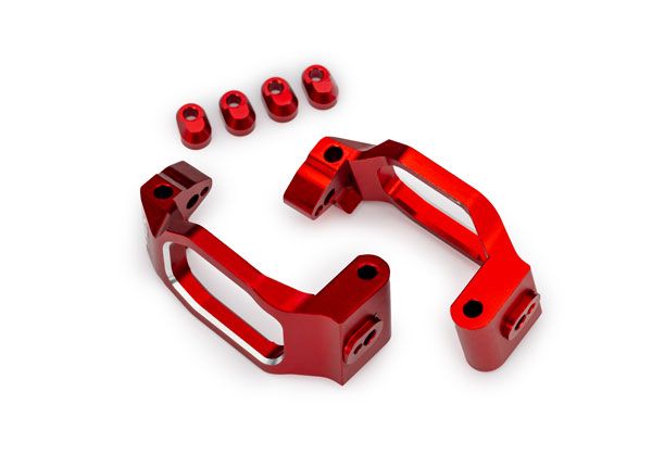 Traxxas Caster blocks, 6061-T6 aluminum (red-anodized), left & right/ 4x22mm pin (4)/ 3x10mm BCS (with threadlock) (4)/ retainers (4)