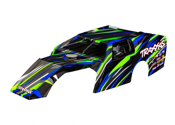 Traxxas Body, Slash Modified, green (painted, decals applied) (assembled with front & rear body mounts and body support for clipless mounting)