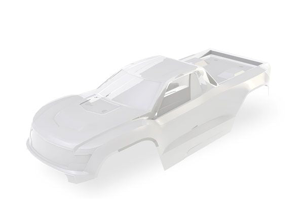 Traxxas Body, Mini Maxx (clear, requires painting)/ window masks/ decal sheet (includes front & rear body latches, hardware) (for clipless mounting)