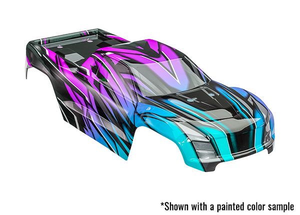 Traxxas Body, Mini Maxx, ProGraphix (graphics are printed, requires paint & final color application)/ decals (includes front & rear body latches, hardware) (for clipless mounting)