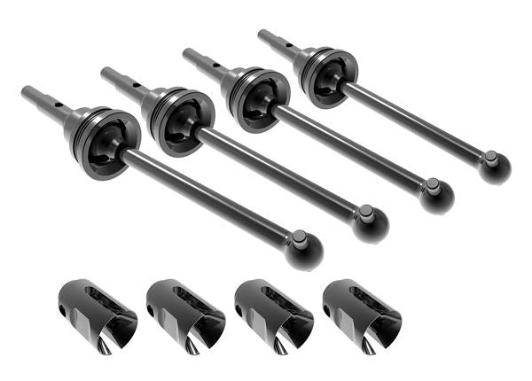 Traxxas Driveshafts, steel constant-velocity (assembled), front or rear (4)/ drive cups (4)/ screw pins (4)