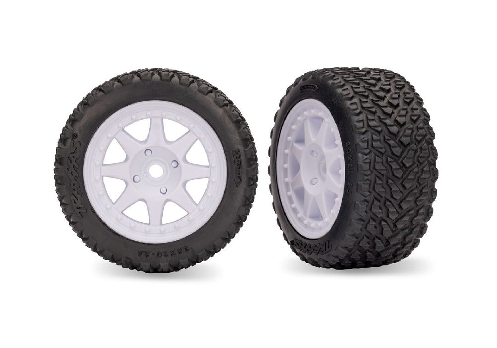 Traxxas Tires & wheels, assembled (white/dual profile/front)(2)