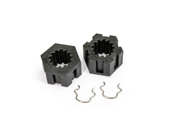 Traxxas Wheel hubs, hex, front (2)/ hex clips (2)