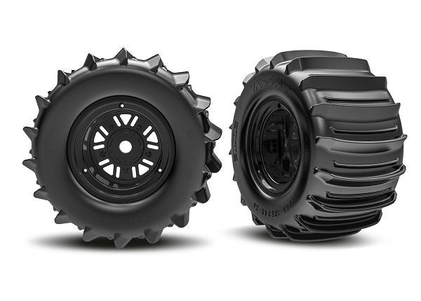 Traxxas Tires & wheels Funco black wheels, belted paddle (rear)