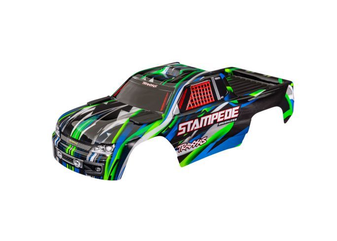 Traxxas Body, Stampede (also fits Stampede VXL), green (painted, decals applied) (assembled with front & rear body mounts for clipless mounting)