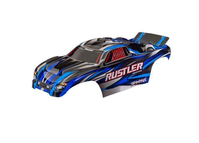 Traxxas Body, Rustler (also fits Rustler VXL), blue (painted, decals applied) (assembled with front & rear body mounts for clipless mounting)